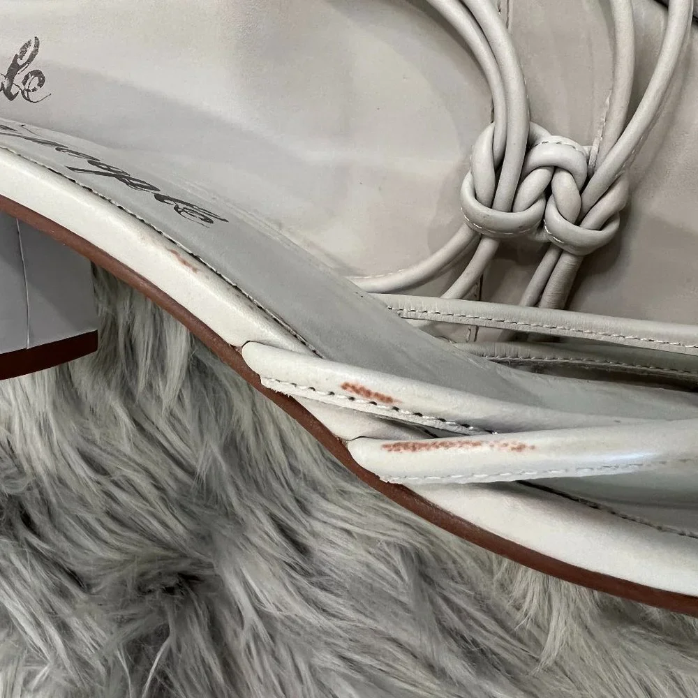 Free People‎ Petra Leather Knot Block Heel Slide Gray-White Sandals Size 9-9.5